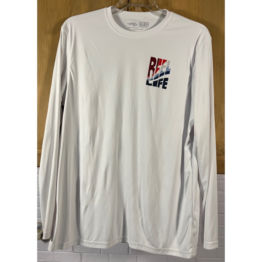 Reel Life‎ Long Sleeve Shirt Mens XL White Graphic Fishing Performance Tee